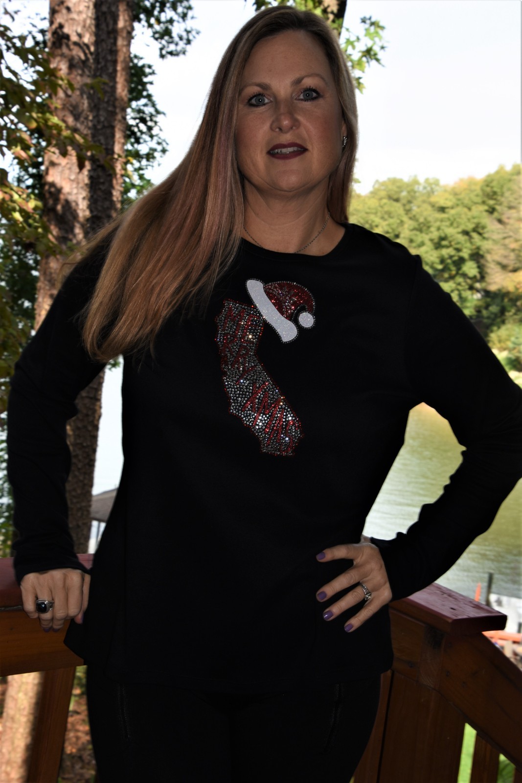 California Christmas rhinestone glitter shirt XS S M L XL XXL 1X 2X 3X 4X 5X