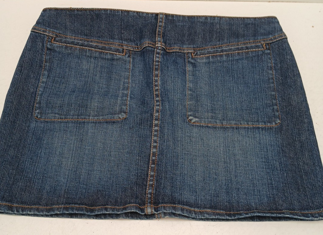 French Connection FCUK Denim Mini Skirt UK 14 Metal Logo Tag Zip and Hook Close.
