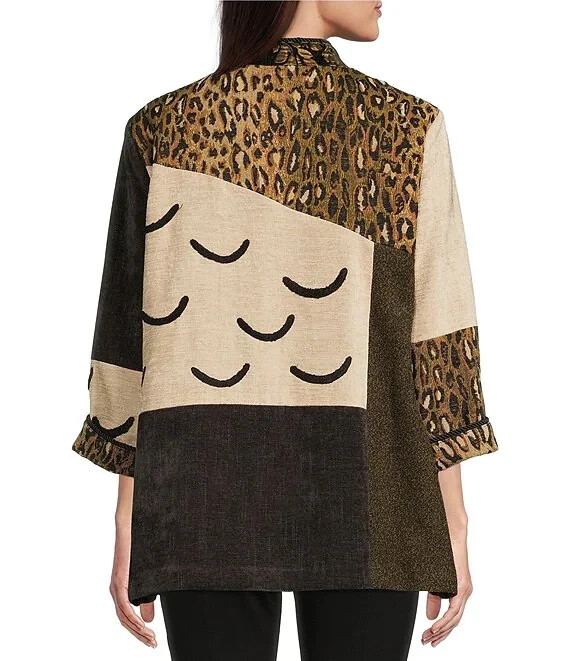 NWT Ali Miles Black/Brown/Beige MIXED TEXTURE Button Jacket L LEOPARD/Chenille
