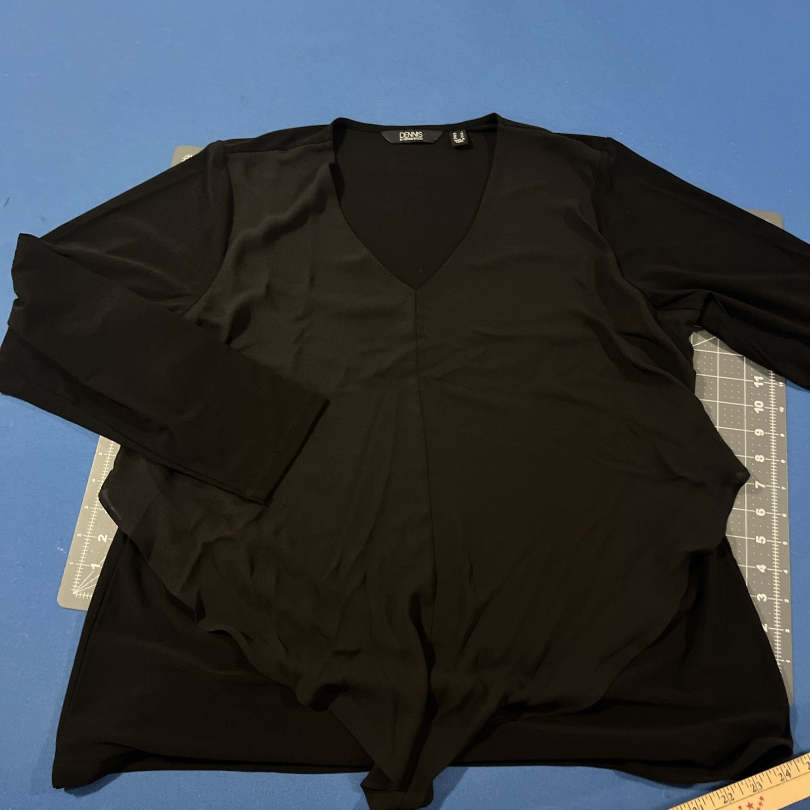 Dennis Basso Top Women’s L Major Black Caviar Crepe Tunic Long Sleeve – New