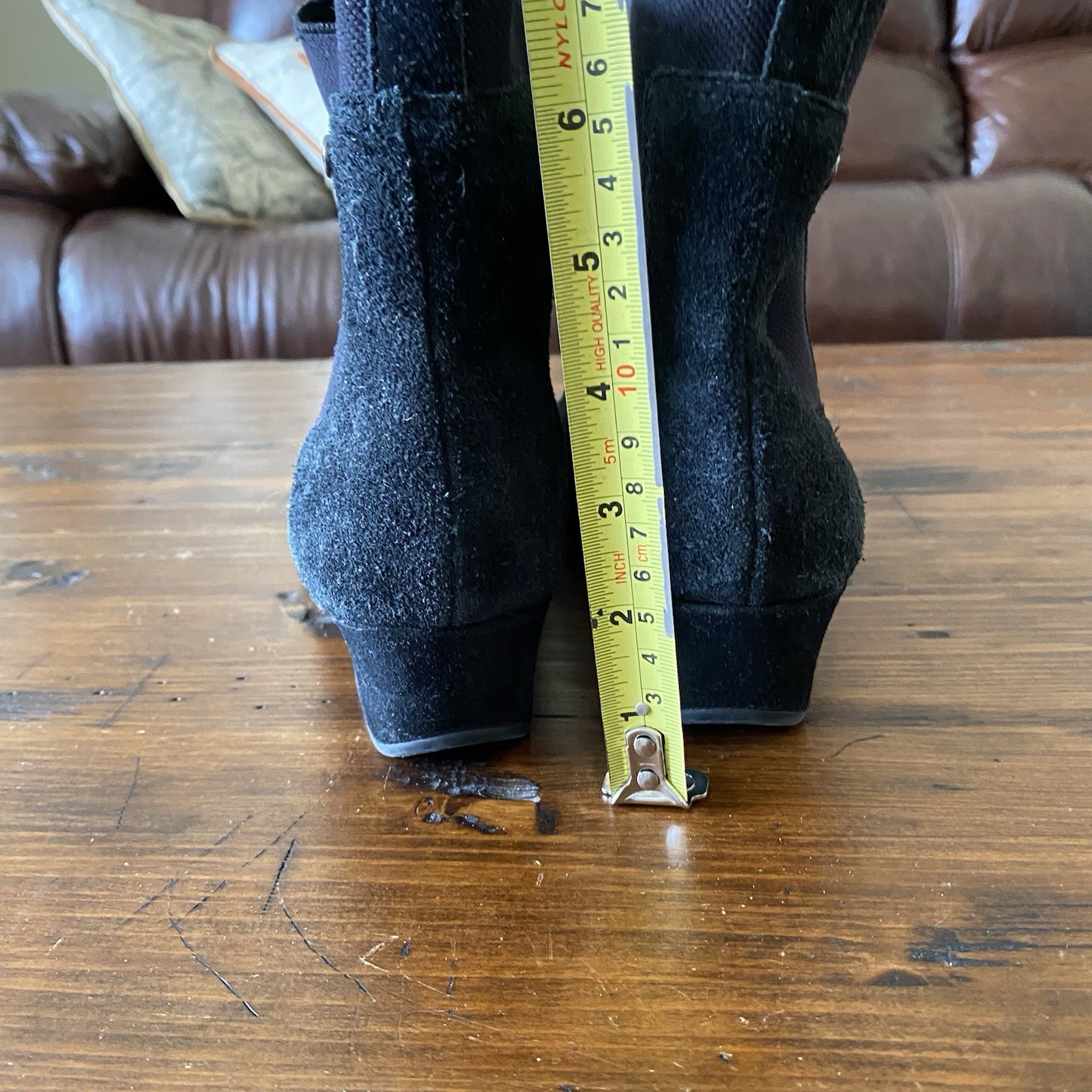 NURTURE Francie Suede Ankle Low Wedge Elastic Gore Boots Size 10 Charcoal Black