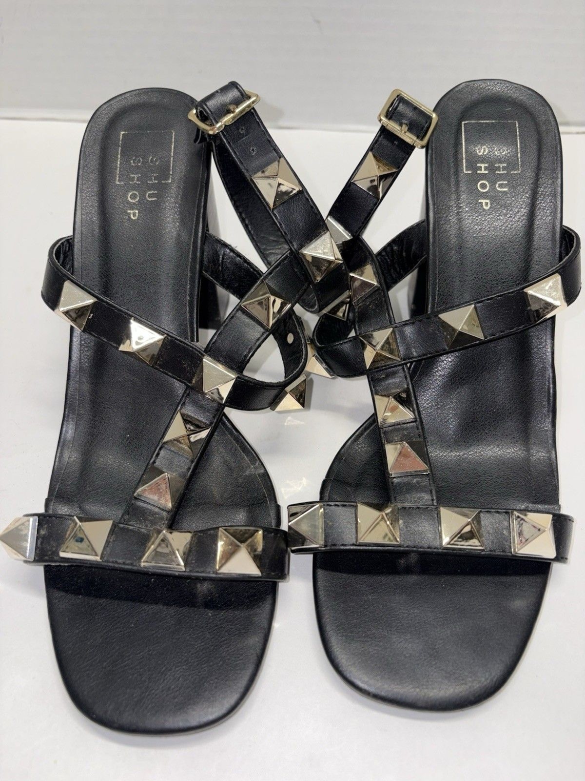 Block High Heel Studded Ankle Strap Buckle PU-Leather Open-Toe Formal Fashion 9