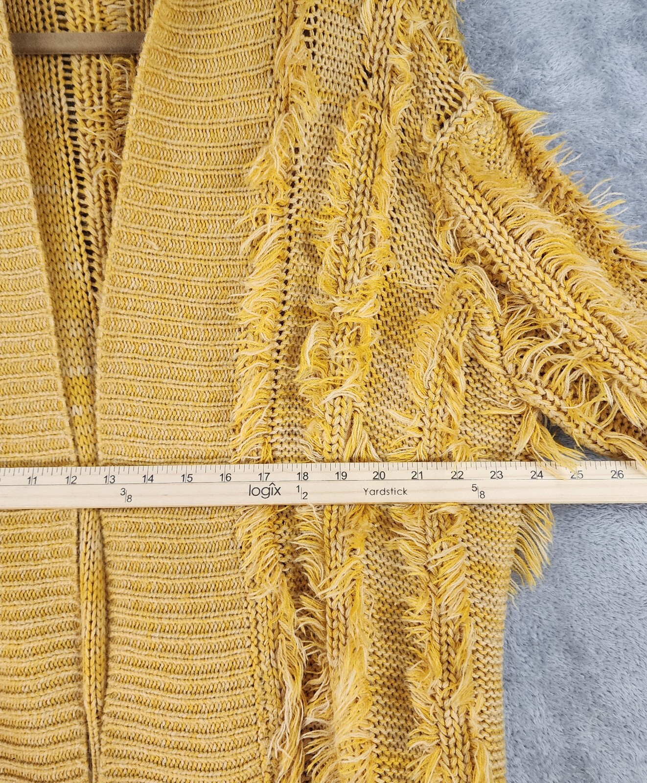 Davi & Dani Cardigan Womens Medium Yellow Fringed Long Sleeve Open Front Sweater