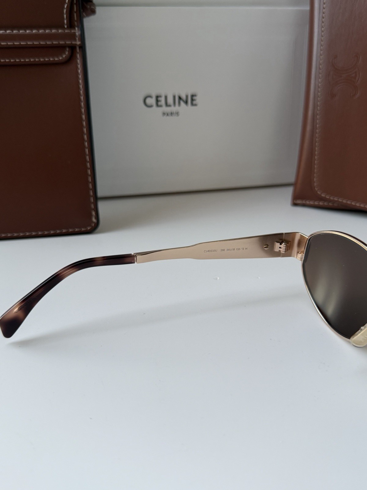 Celine CL40235U 28E Triomphe Metal Oval Sunglasses Rose Gold Brown AUTHENTIC