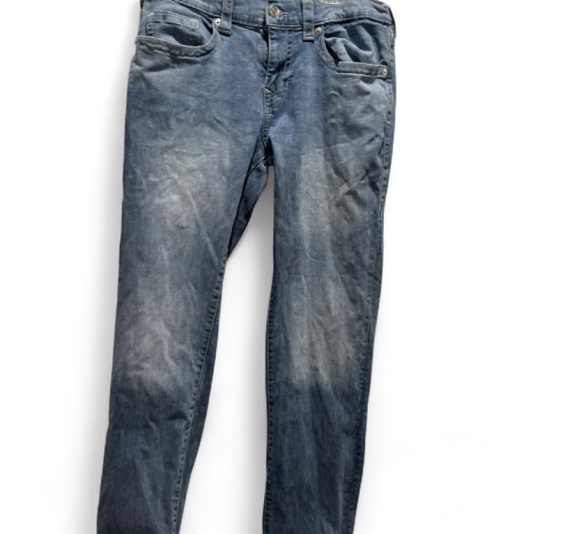 True Religion Men’s Relaxed Slim Straight Light Wash Faded Denim Jeans 32