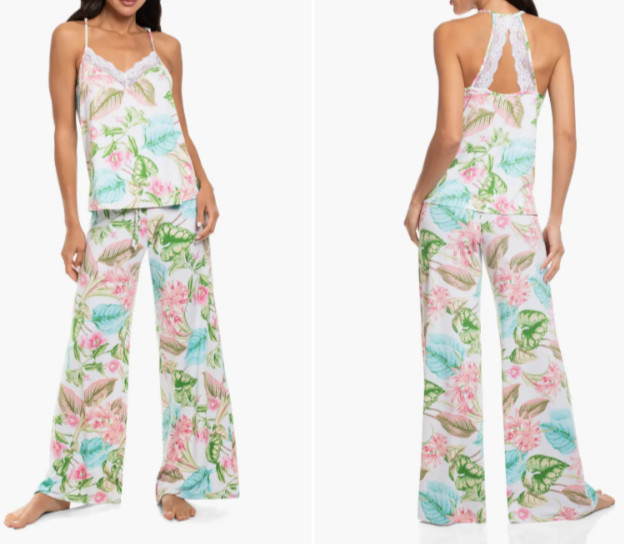 NWT In Bloom by Jonquil IVORY/GREEN/PINK/BLUE TROPICAL FLORAL Knit Pajama Set L