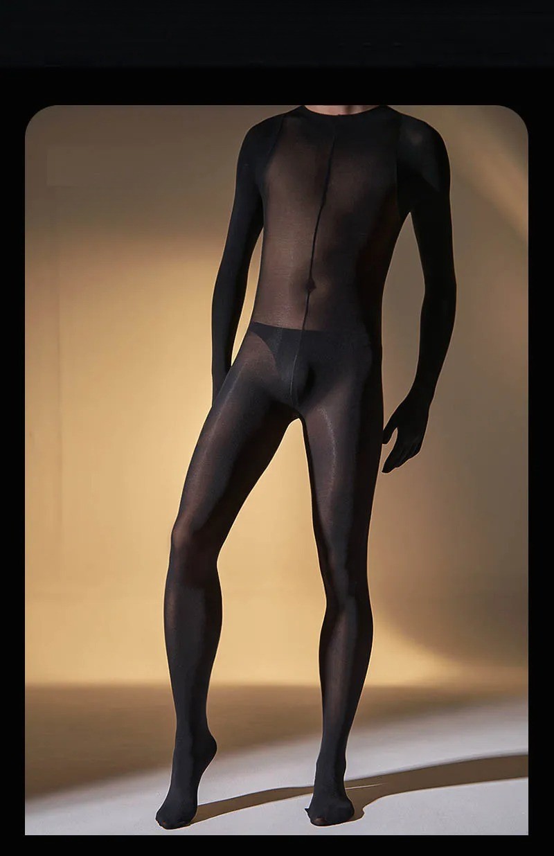 120D Nylon Velvet Fingers Bodystocking Penis Sheath Bodysuit Catsuit Tights