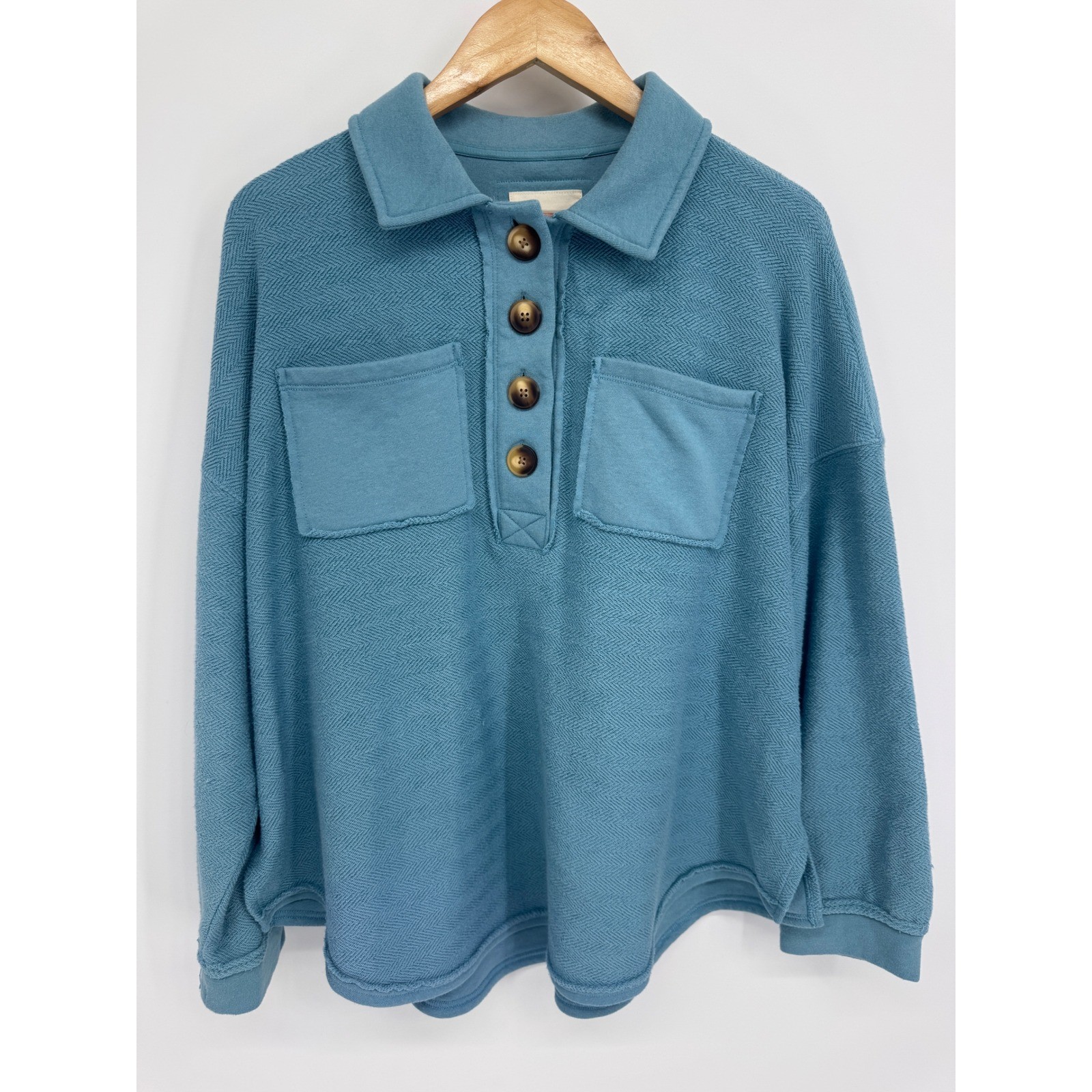 American Eagle Pullover Sweatshirt Womens XS Herringbone Henley Oversized