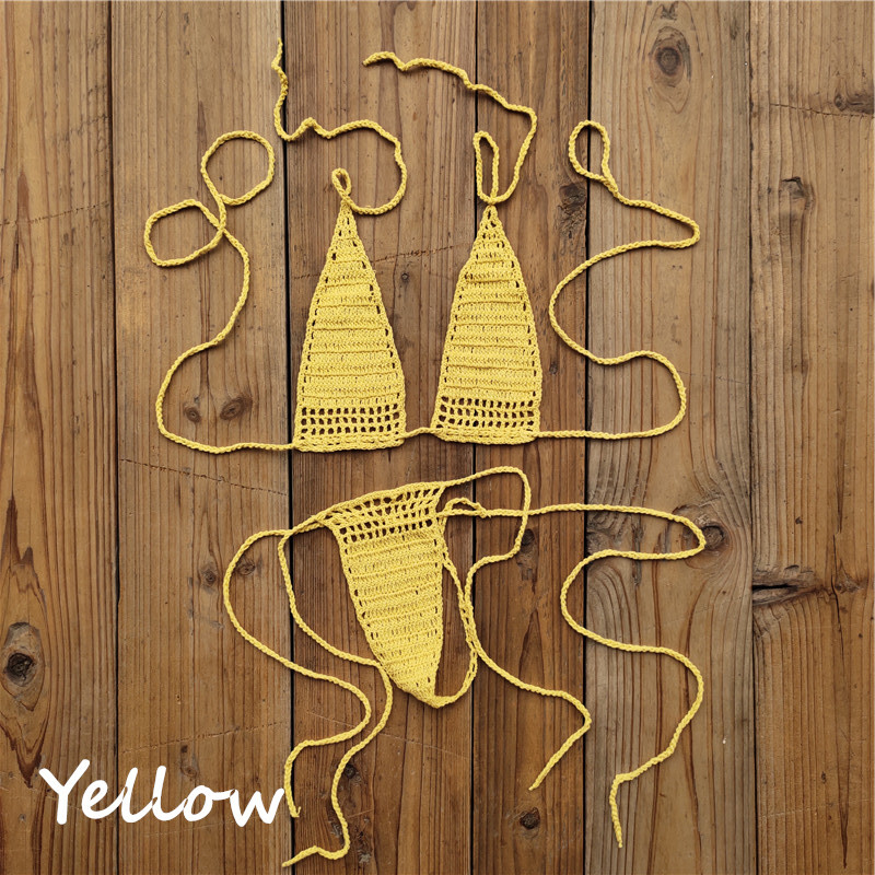 Hand Crochet Micro Swimwear Women Romance Sexy Mini Bikini Set Sunbathing Cotton