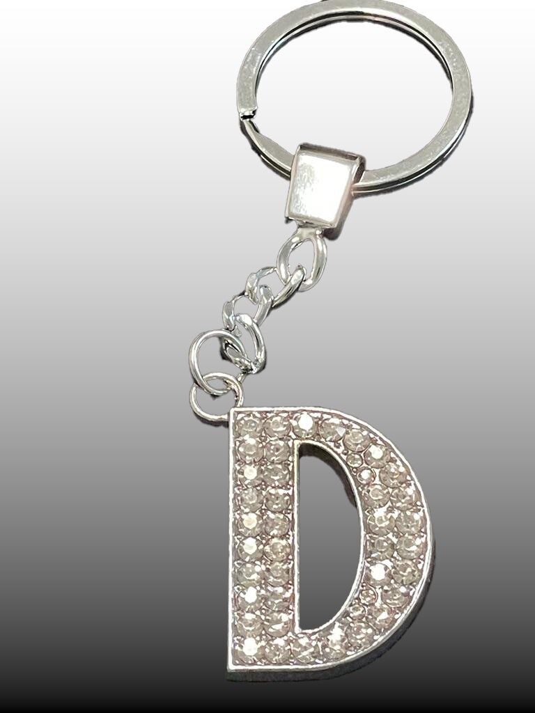 Sparkling Silver Rhinestone Letter Keychain