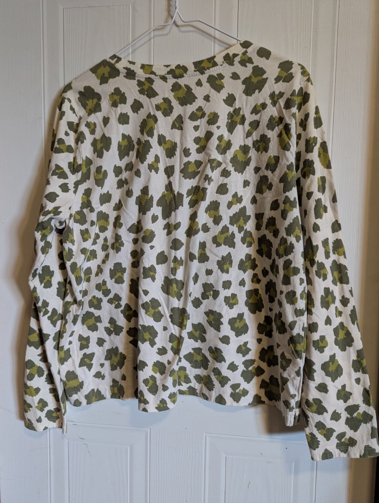 LOFT Green White Leopard Print Crew Neck Long Sleeve Cotton T-Shirt Women’s XL