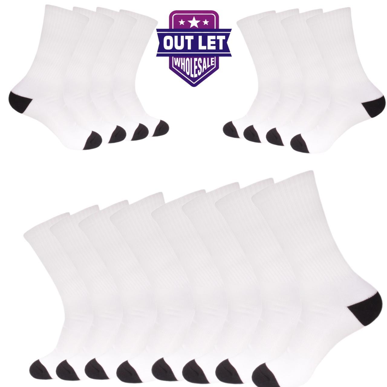 Wholesale Bulk Lots Men’s White/Black Casual Sports Cotton Crew Socks 9-11,10-13
