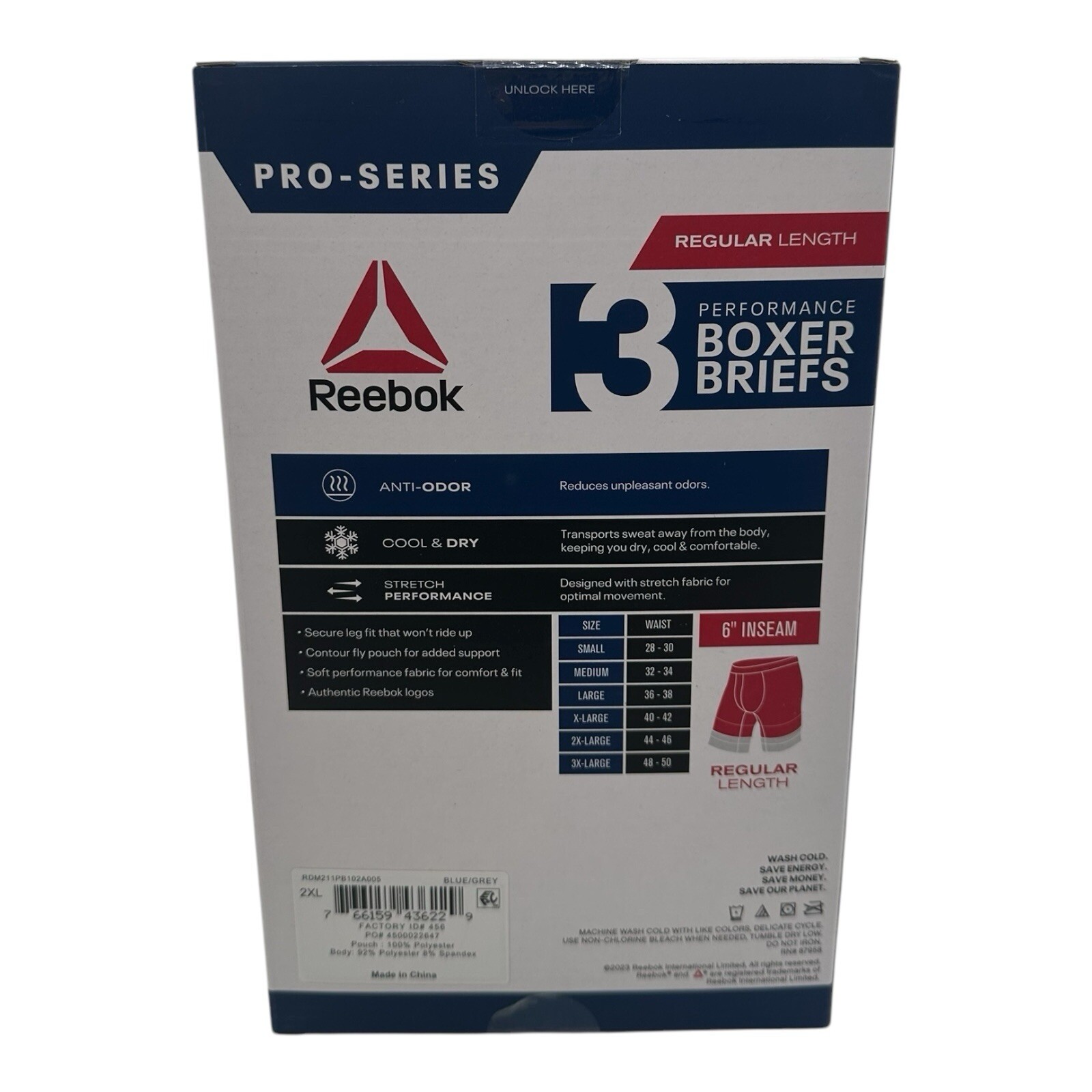Reebok Pro Series 3 Pack Boxer Briefs Size 2XL Regular Length 6″ Inseam Multi