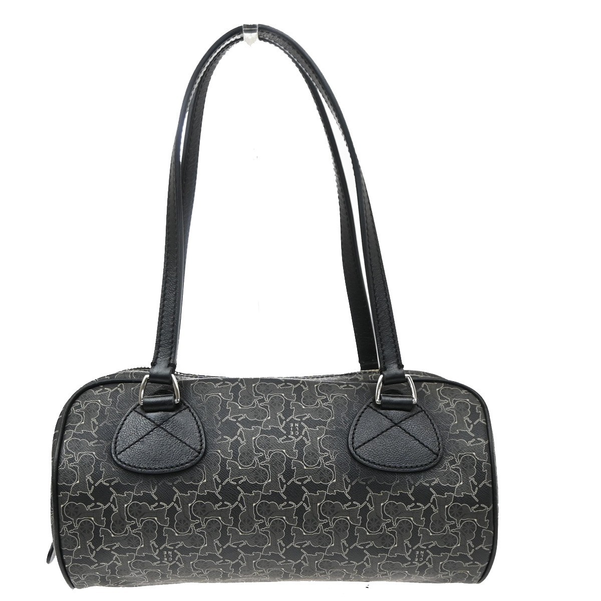 CELINE Logo Sulky Horse Carriage Shoulder Hand Bag PVC Leather Black 62KD323