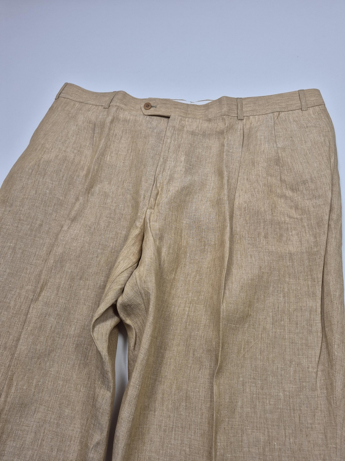 VTG Haspel Suit Men’s 48R Beige 100% Linen 2 Piece 43×36 Manor Pleated NWT