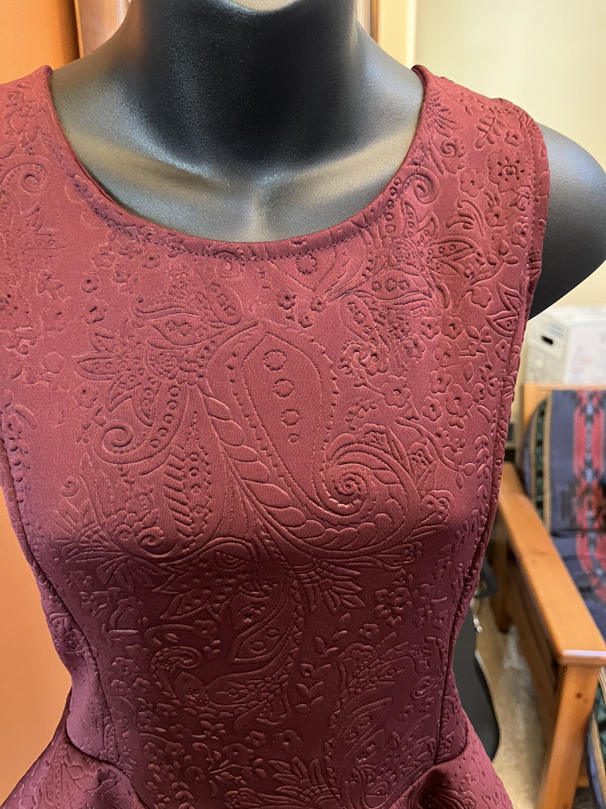 Vintage Style Ginger G Maroon Burgundy Wine Peplum Paisley Top