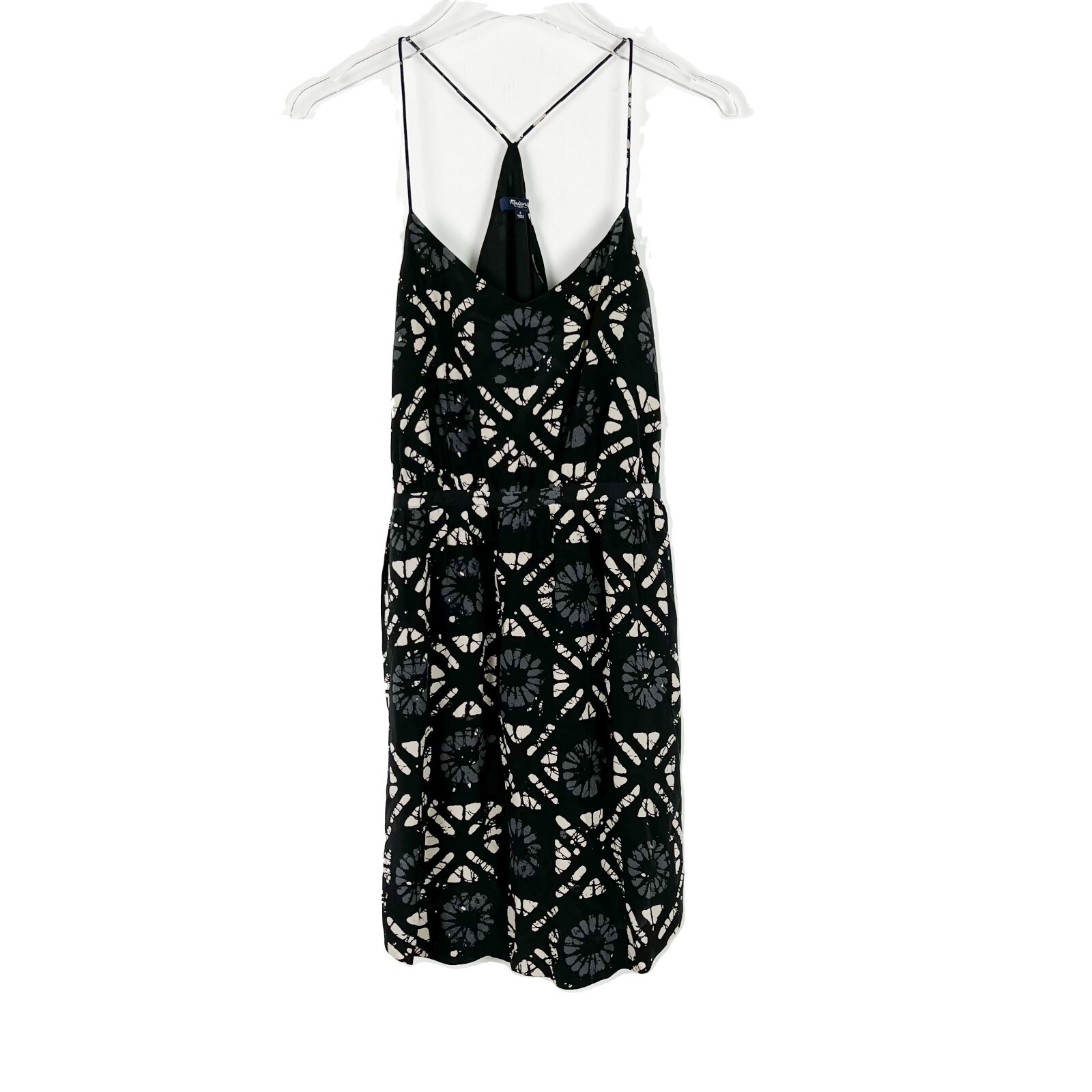 Madewell Starview Batik Grid Silk Cami Dress Racerback Black Size 4 EUC L1579