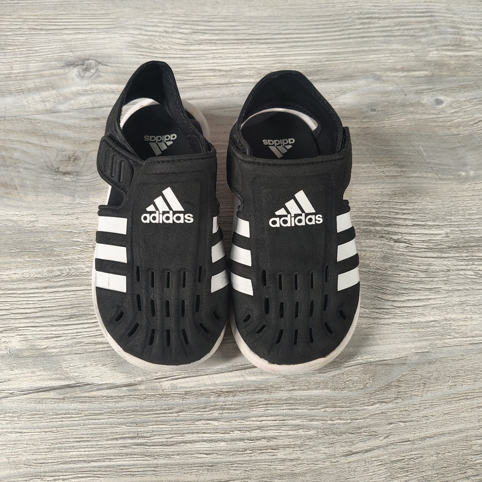 Adidas Toddler Unisex 11K Black White Slip On Water Shoes Pool Beach EUC