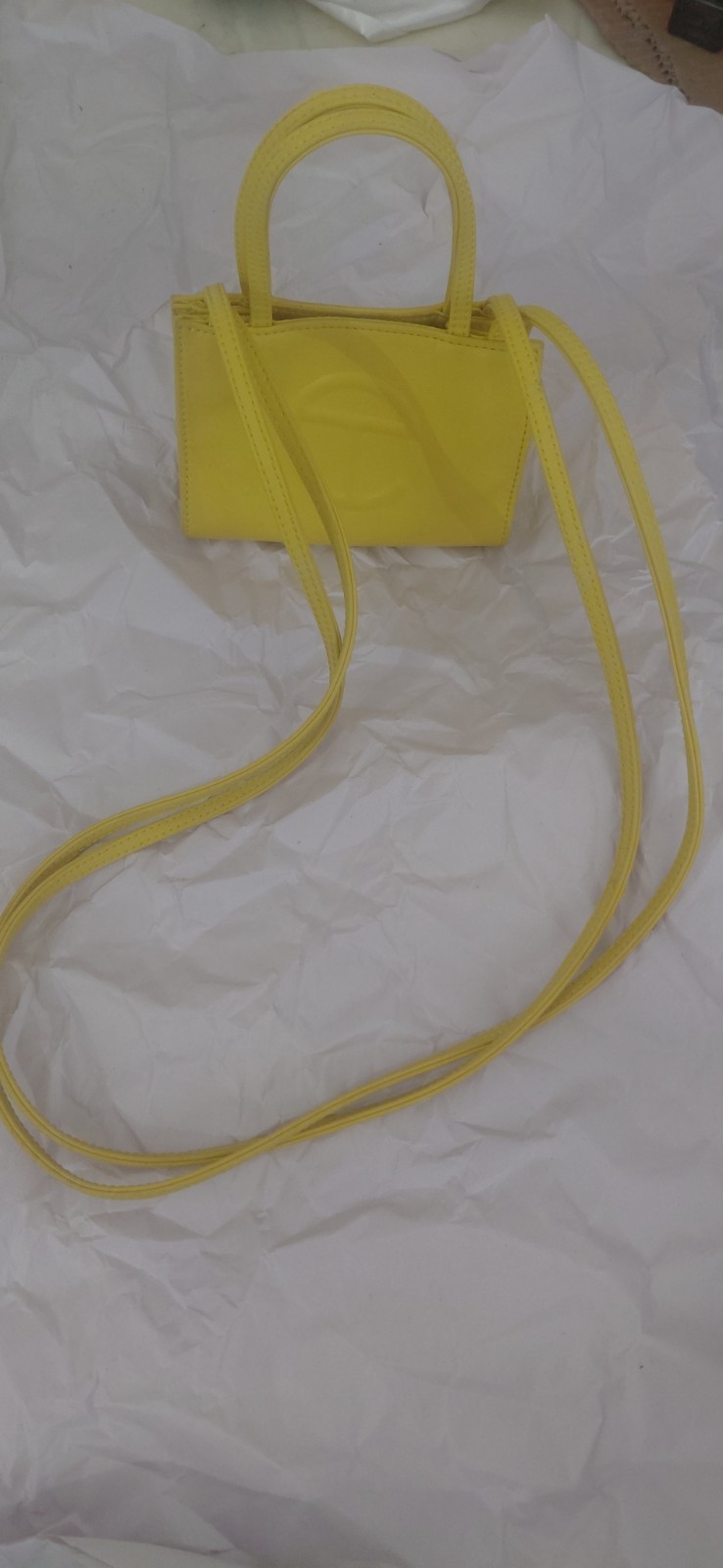 Telfar Mini Yellow Crossbody Bag with Logo Accent and Magnetic Closure