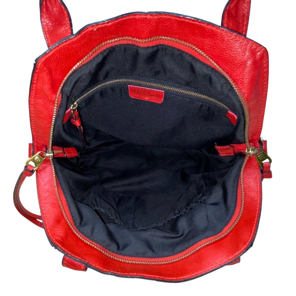 Elliott Lucca Red Studded Leather With Top Handles & Crossbody Strap Satchel Bag