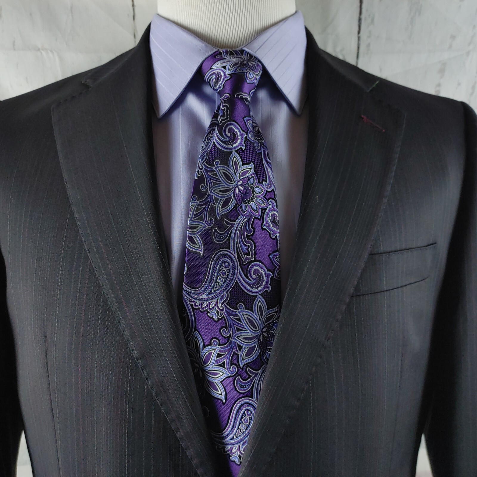 Limehaus 40R Wool 2 Button Charcoal Black Pinstripe Stitched Lapel Suit Blazer