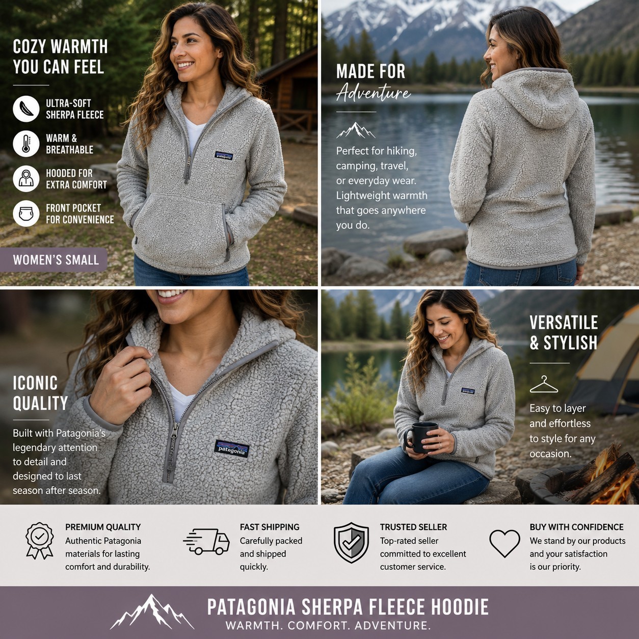 SKU0117 Patagonia Sherpa Fleece Hoodie Women’s Small Gray Half Zip Pullover Cozy