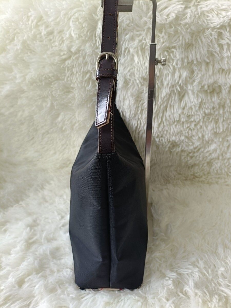Burberry Nova Check Black Nylon Leather Shoulder Bag Vintage Women 20cm