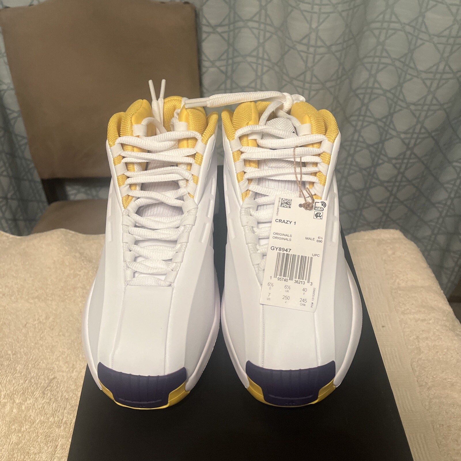Adidas Crazy 1 Mens Sz 8.5 Lakers Home 2022 Kobe Bryant White Yellow Purple New