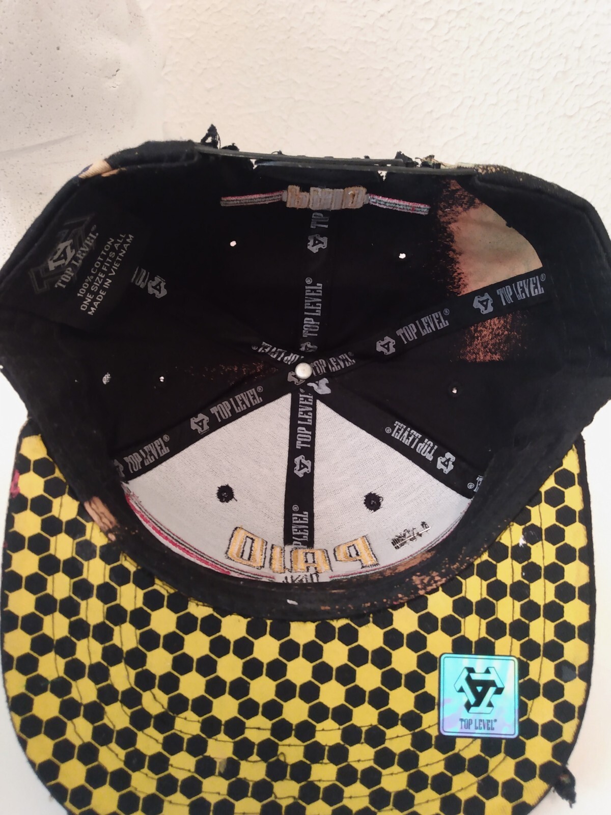 Top Level Paid In Full Distressed Pins Paint Splatter Snap Back Hat Cap