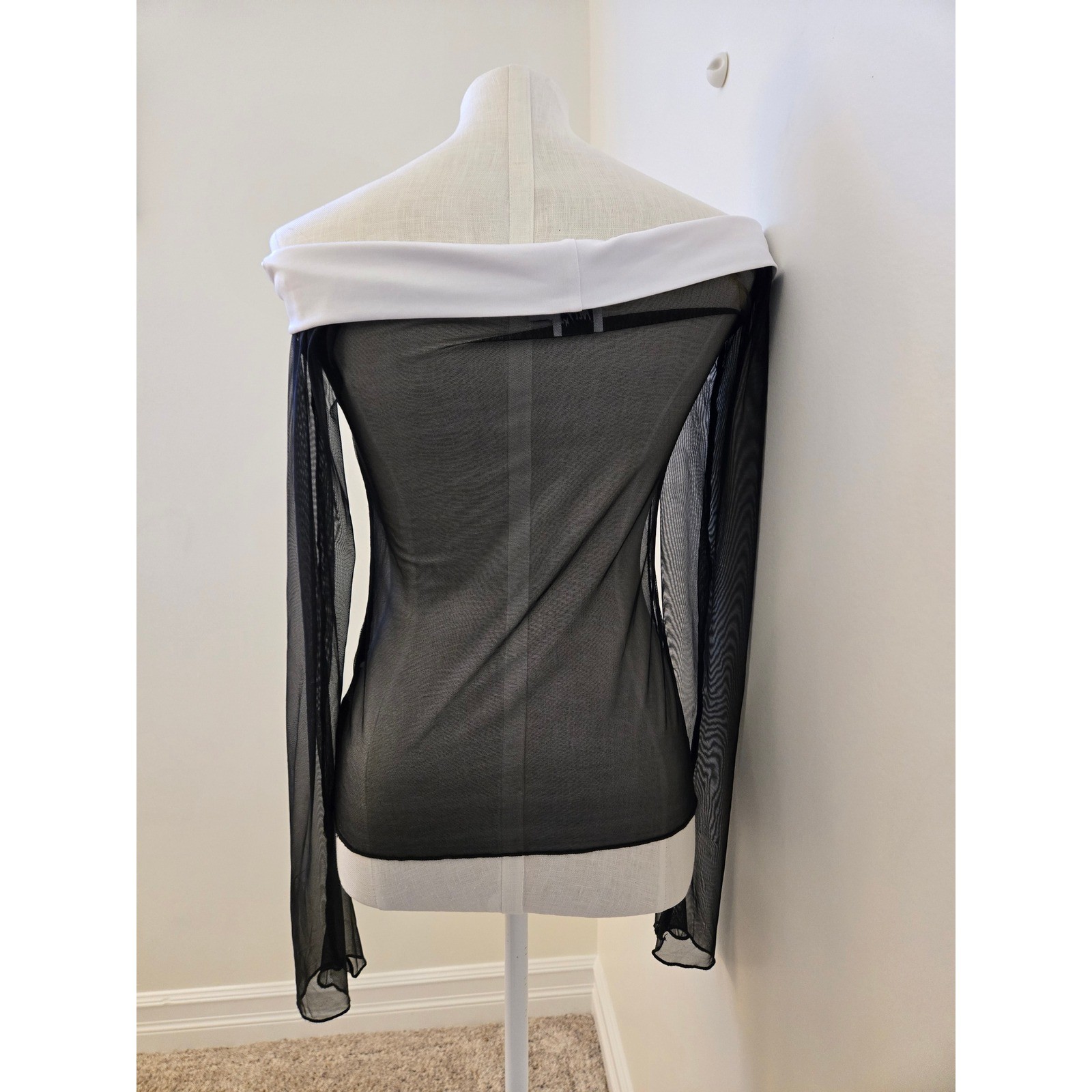 Princess Polly Black Sheer Mesh Off Shoulder Long Sleeve Top Size US 8