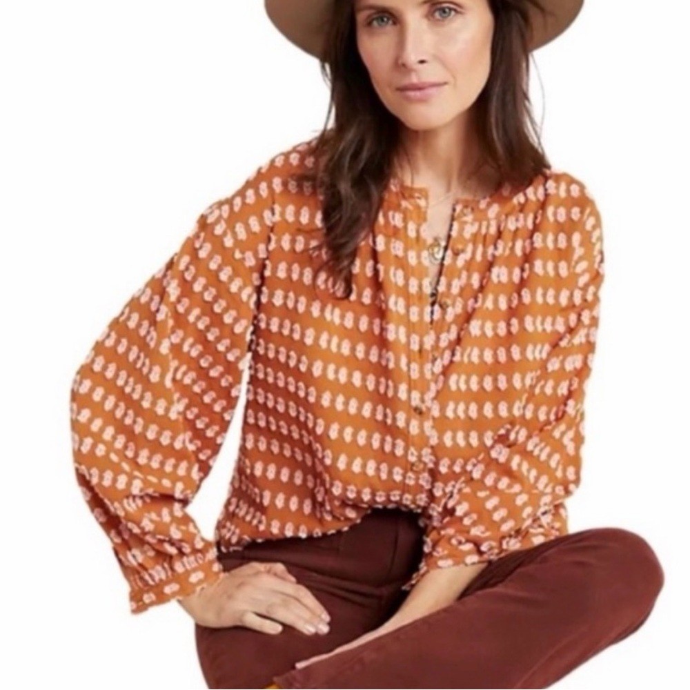 🧡 Pilcro x Anthropologie Tavi Textured Blouse – Size S ✨