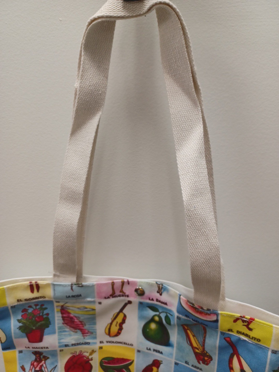 Colorful Print Tote Bag Mexican Bingo Game Shoulder Shopper 15×13 Loteria.