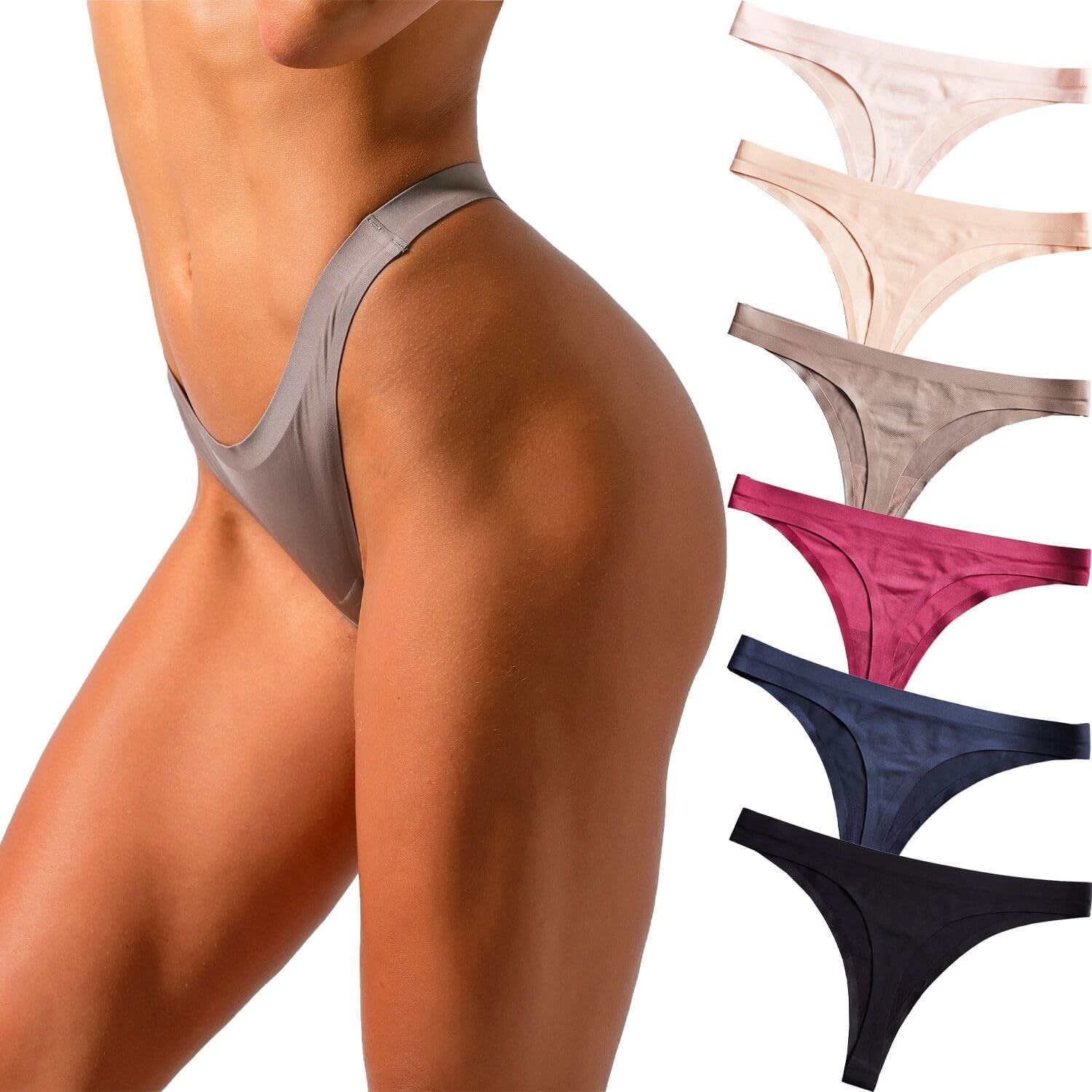 Seamless Underwear for Women, No Show Low Rise Cheeky Panties 6 Pack, Laser Cut