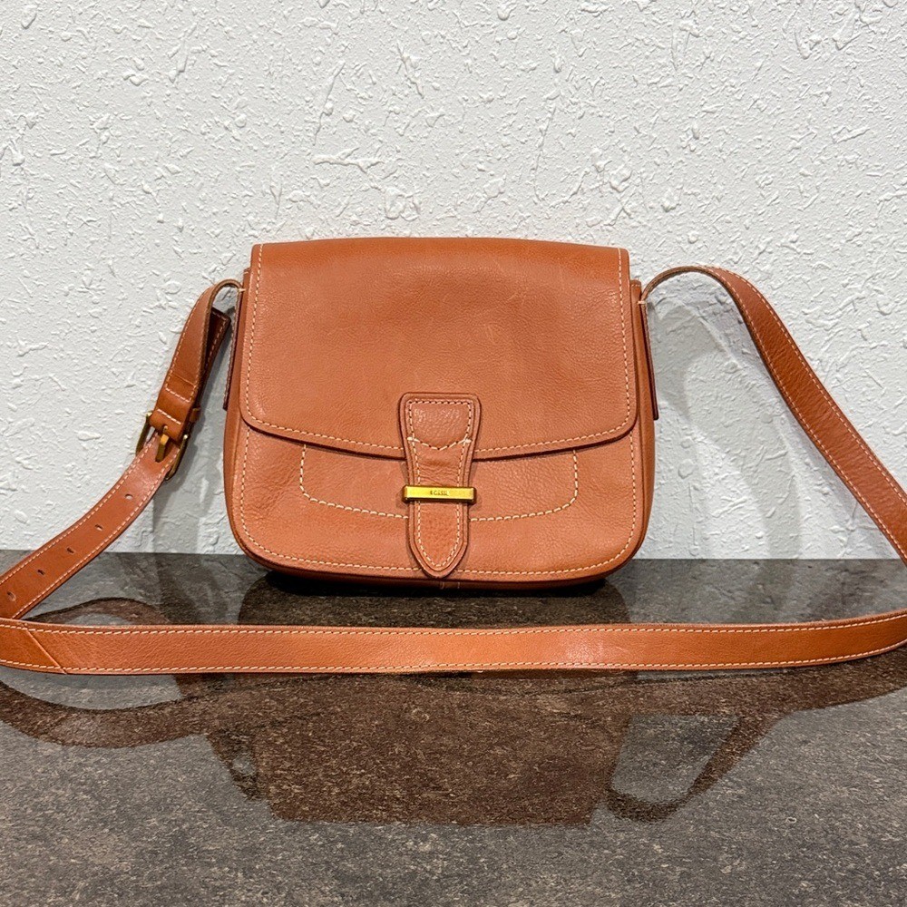 Fossil Tremont Leather Small Flap Crossbody Bag Cognac
