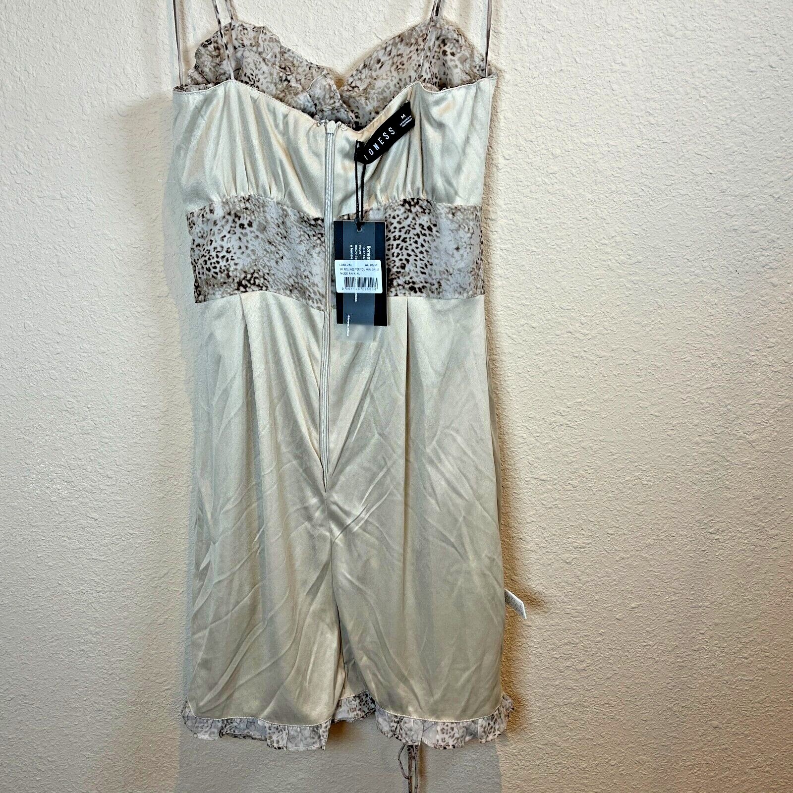 Lioness Under the Same Sun Womens M Animal Print Mini Scrunch Ruffle Dress NWT