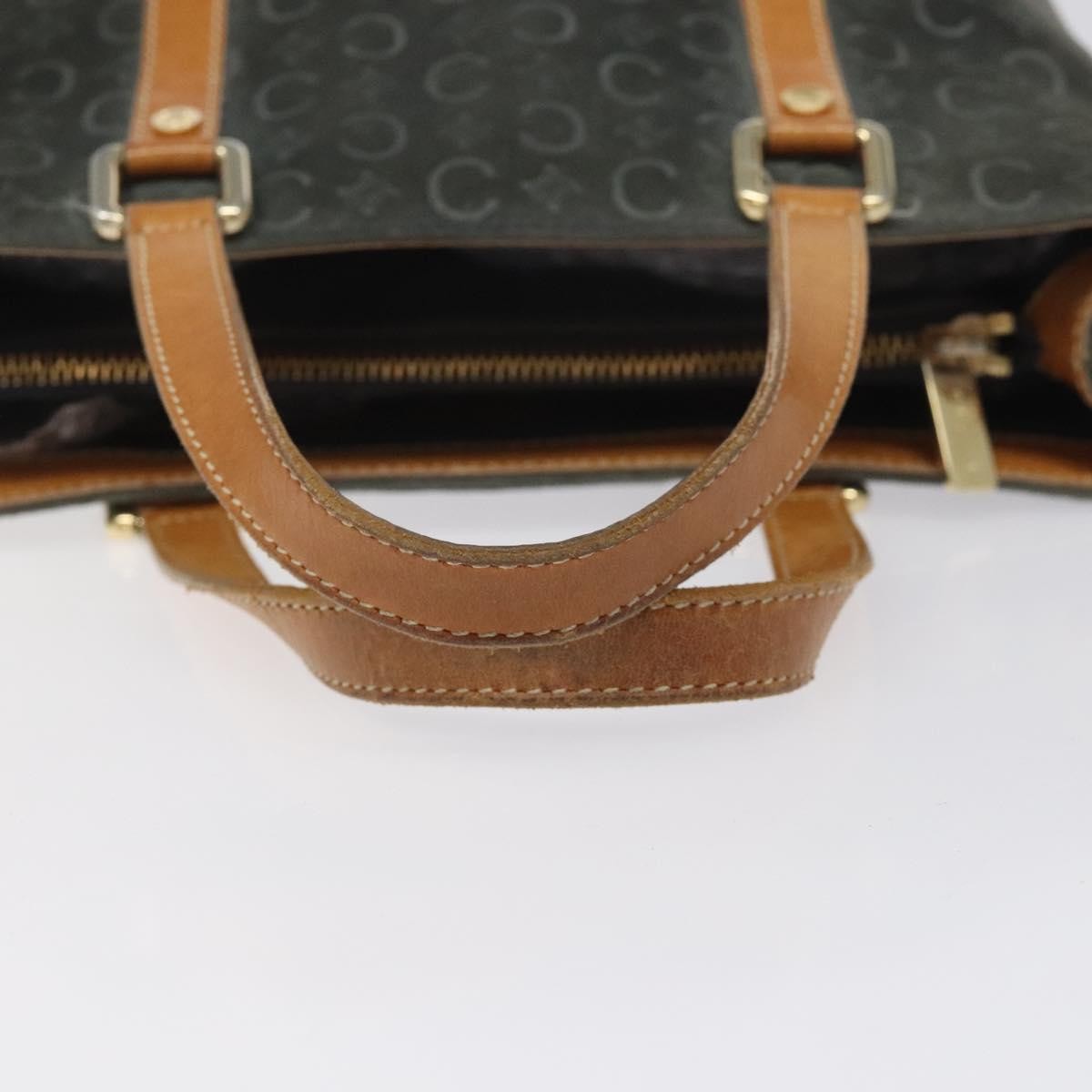 CELINE C Macadam Canvas Hand Bag Suede Gray Gold Auth mr1055