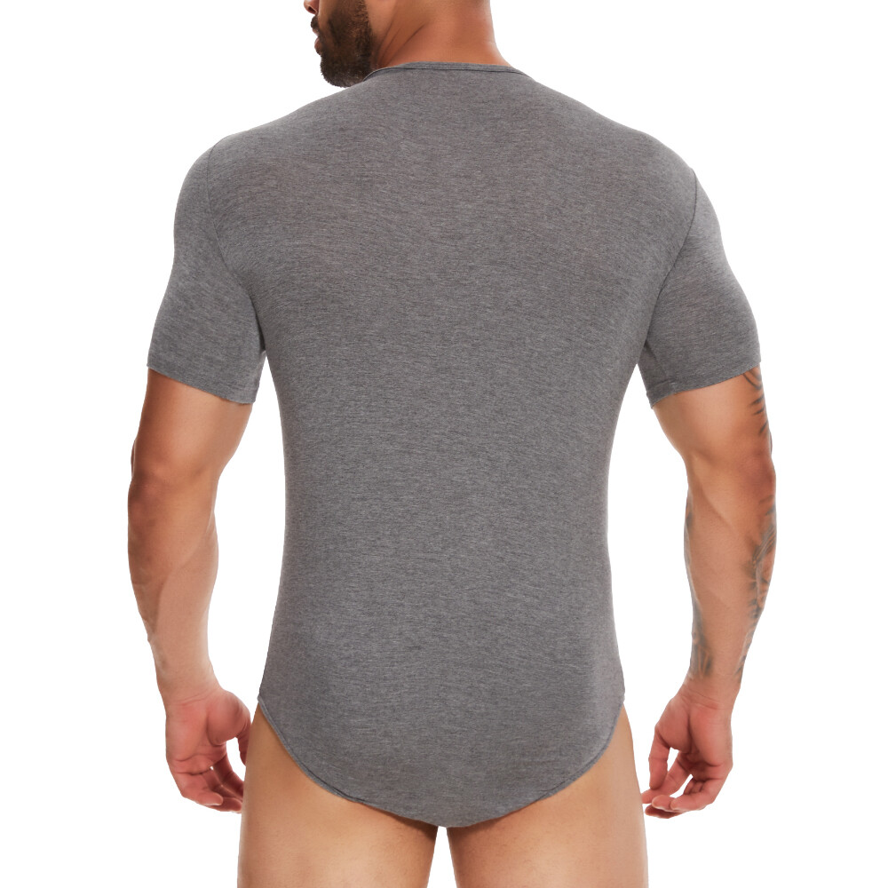 Mens One Piece Short Sleeve Bodysuit Romper Pajamas Basic Top T-Shirts Underwear