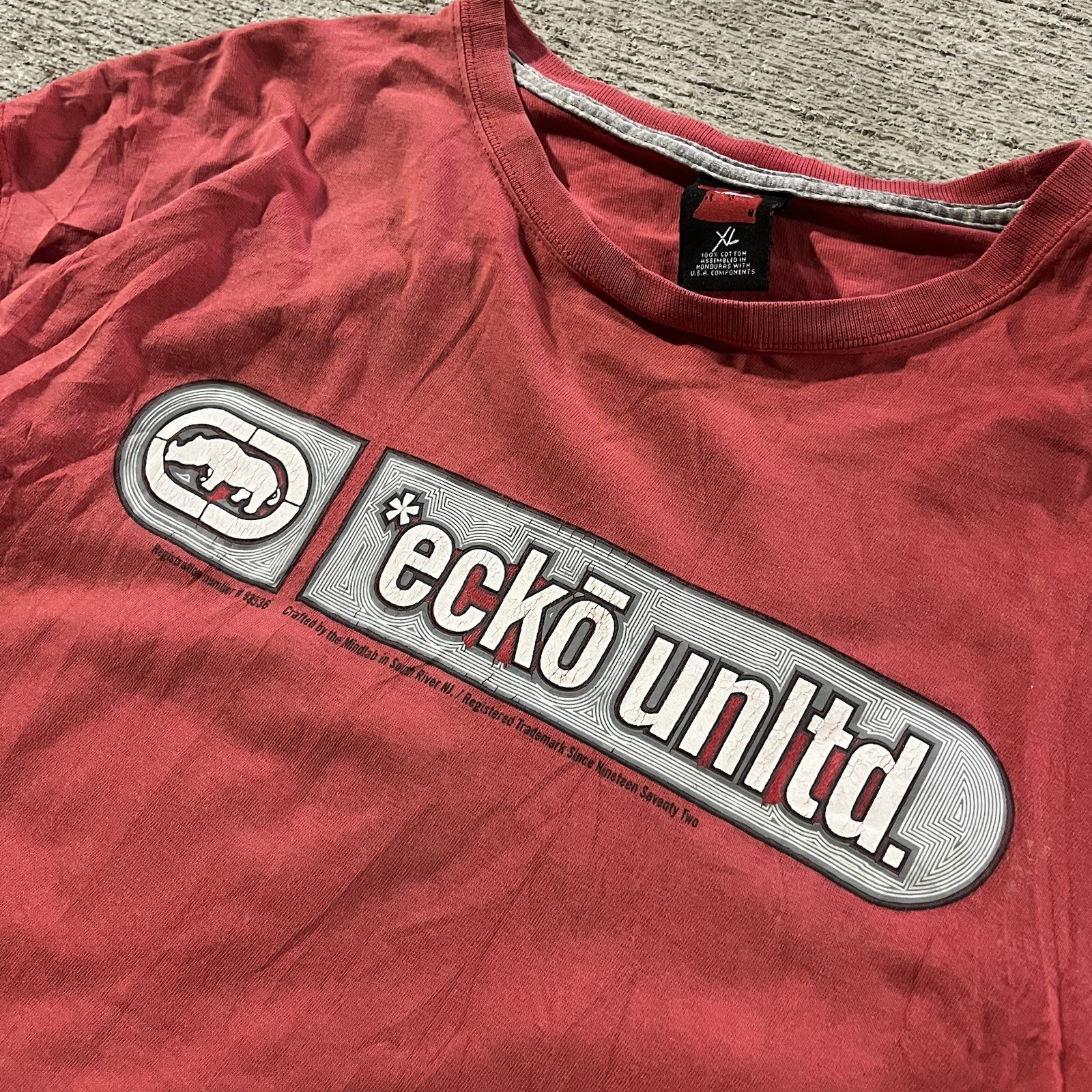 Vintage Ecko Unltd Red Graphic T-Shirt XL Y2K Streetwear Rhino Logo Tee Red