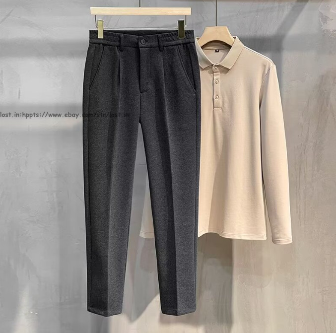 Men’s Business Straight Suit Pants Wool Blend Classic Flat-Front Dress Trousers