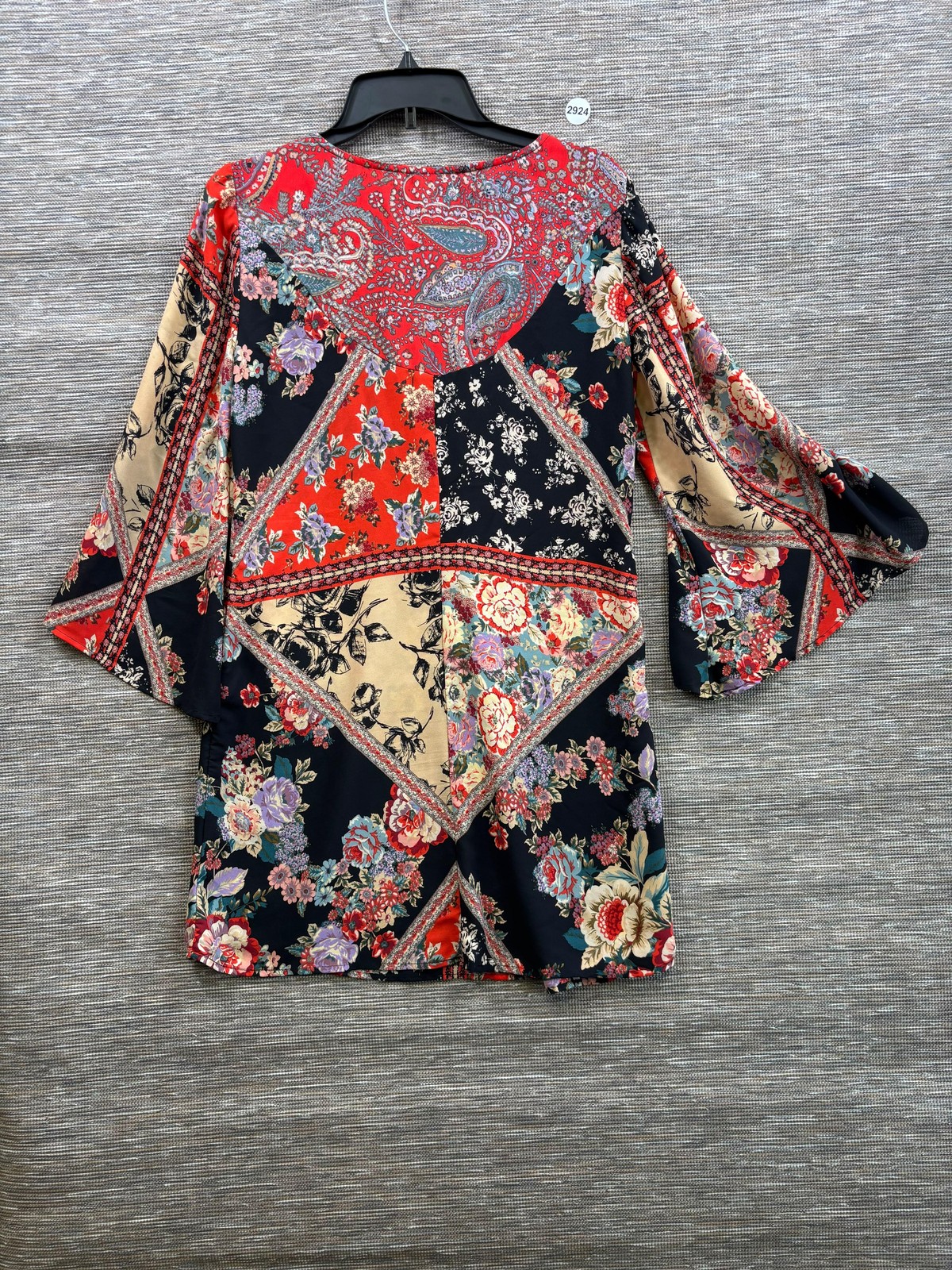 Fig And Flower Blouse Womens S Multicolor Floral Boho Tunic Top 3/4 Sleeve