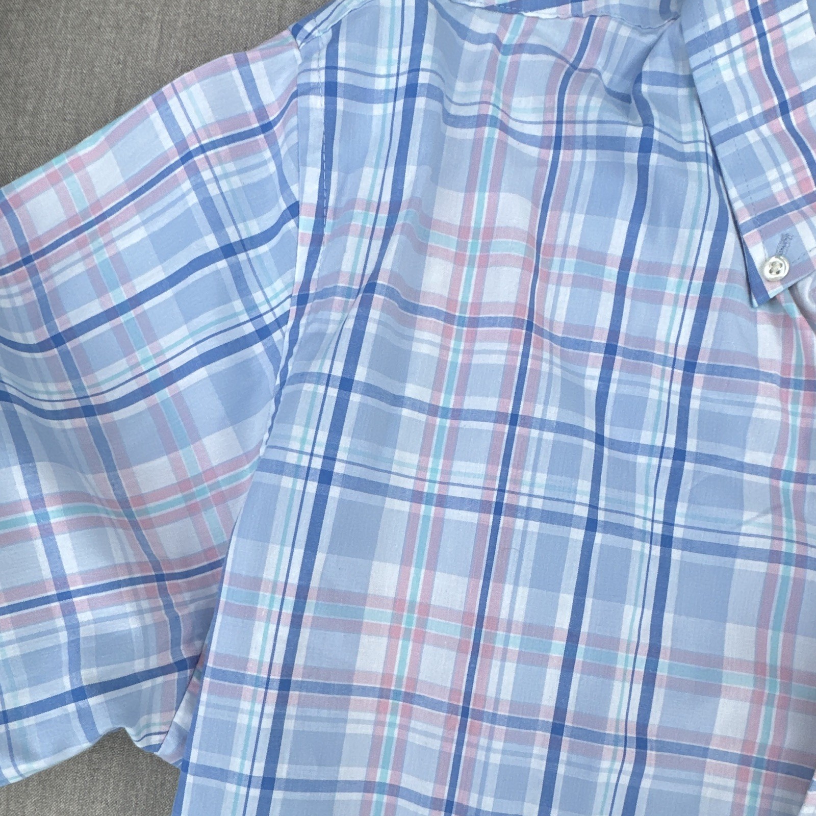 IZOD Men’s XL Blue Pink White Plaid Cotton Woven Long Sleeve Button-Down Shirt