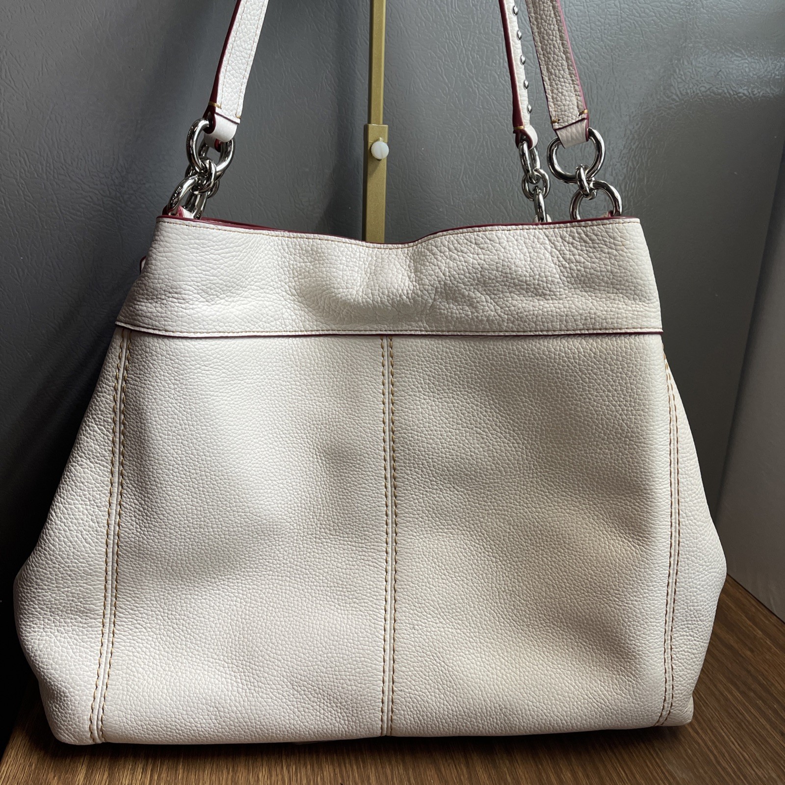 Coach Lexy Chalk White Rivet Detail Triple Compartment Shoulder Bag