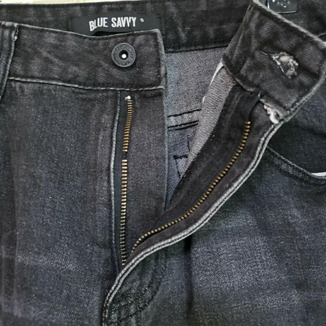 Blue Savvy Jeans Womens Juniors 9/29 Gray Dark Wash Relaxed Tapered Denim Pants