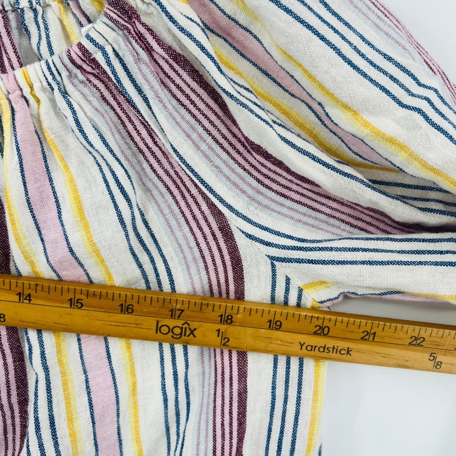 Gap Off The Shoulder Top Size S Multi Color Striped Linen Blend Tie Hem Beachy