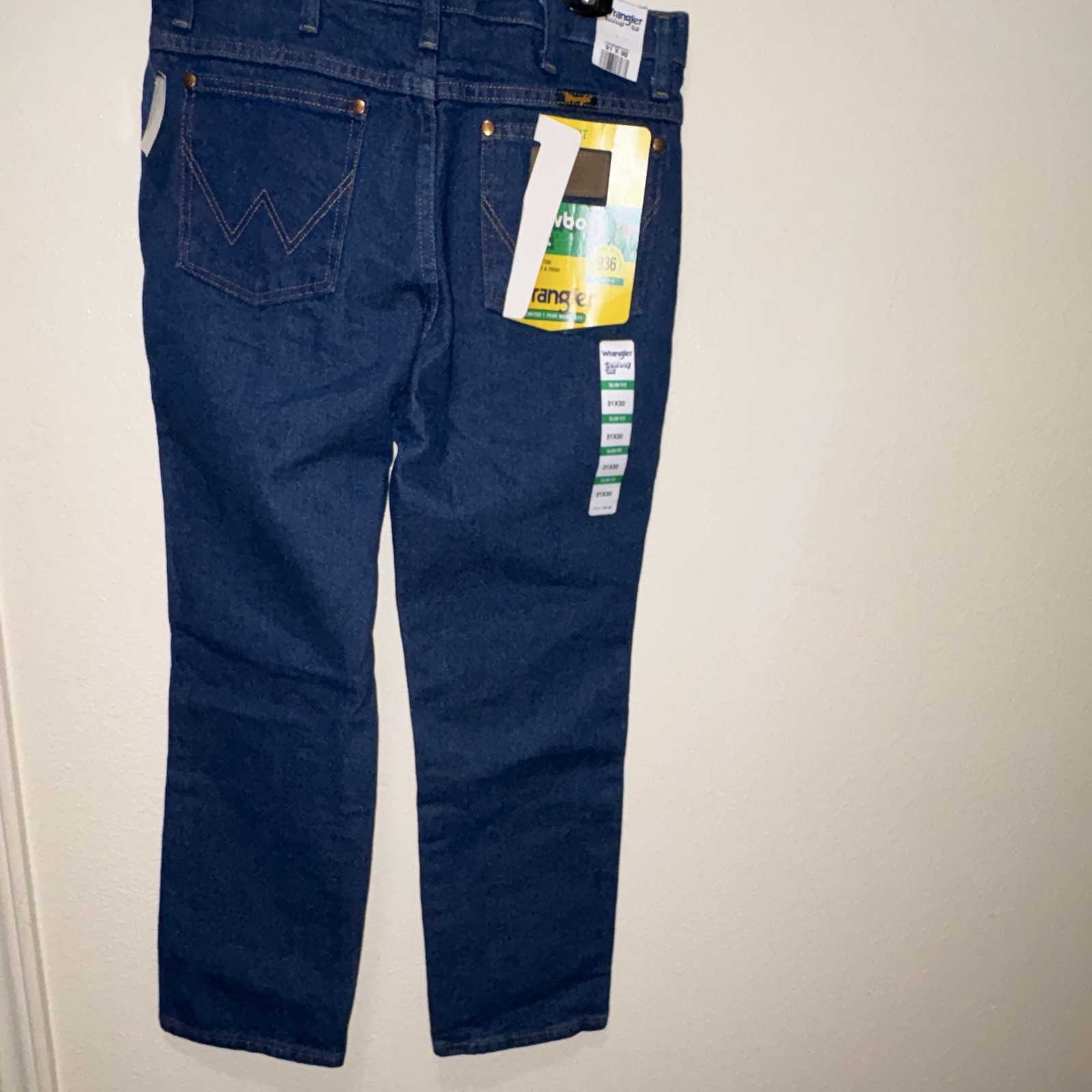 Wrangler Cowboy Cut Men’s Slim Fit Straight Leg Dark Wash Blue Denim Jeans