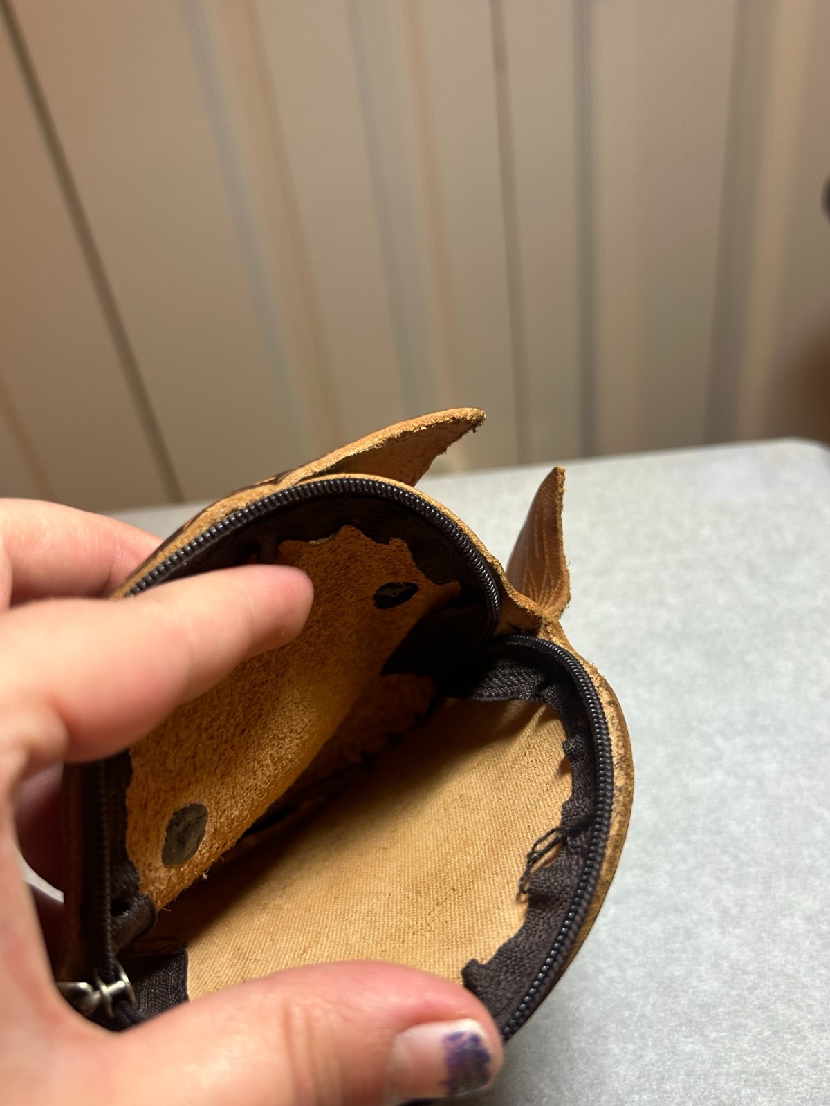 handmade leather owl coin purse