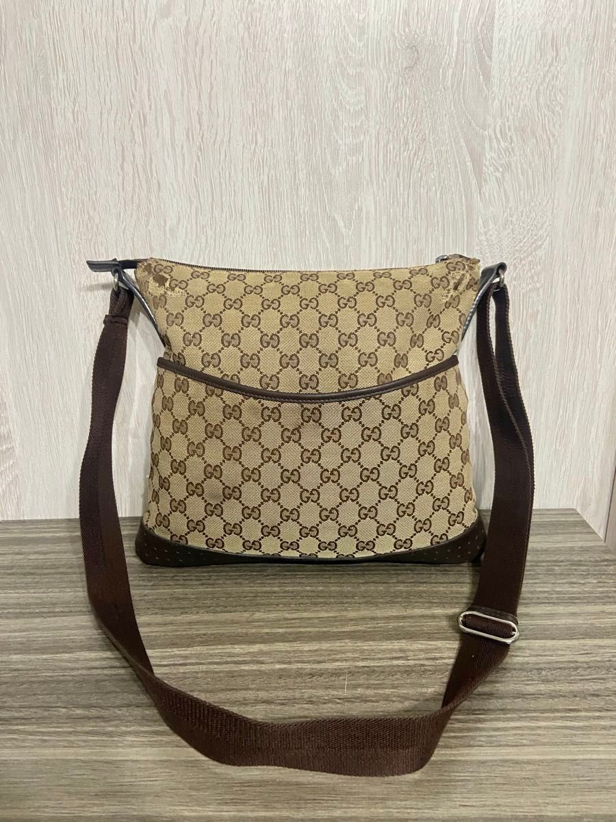 GUCCI Bag: GG Canvas Beige Leather Punching W30H28D9cm;