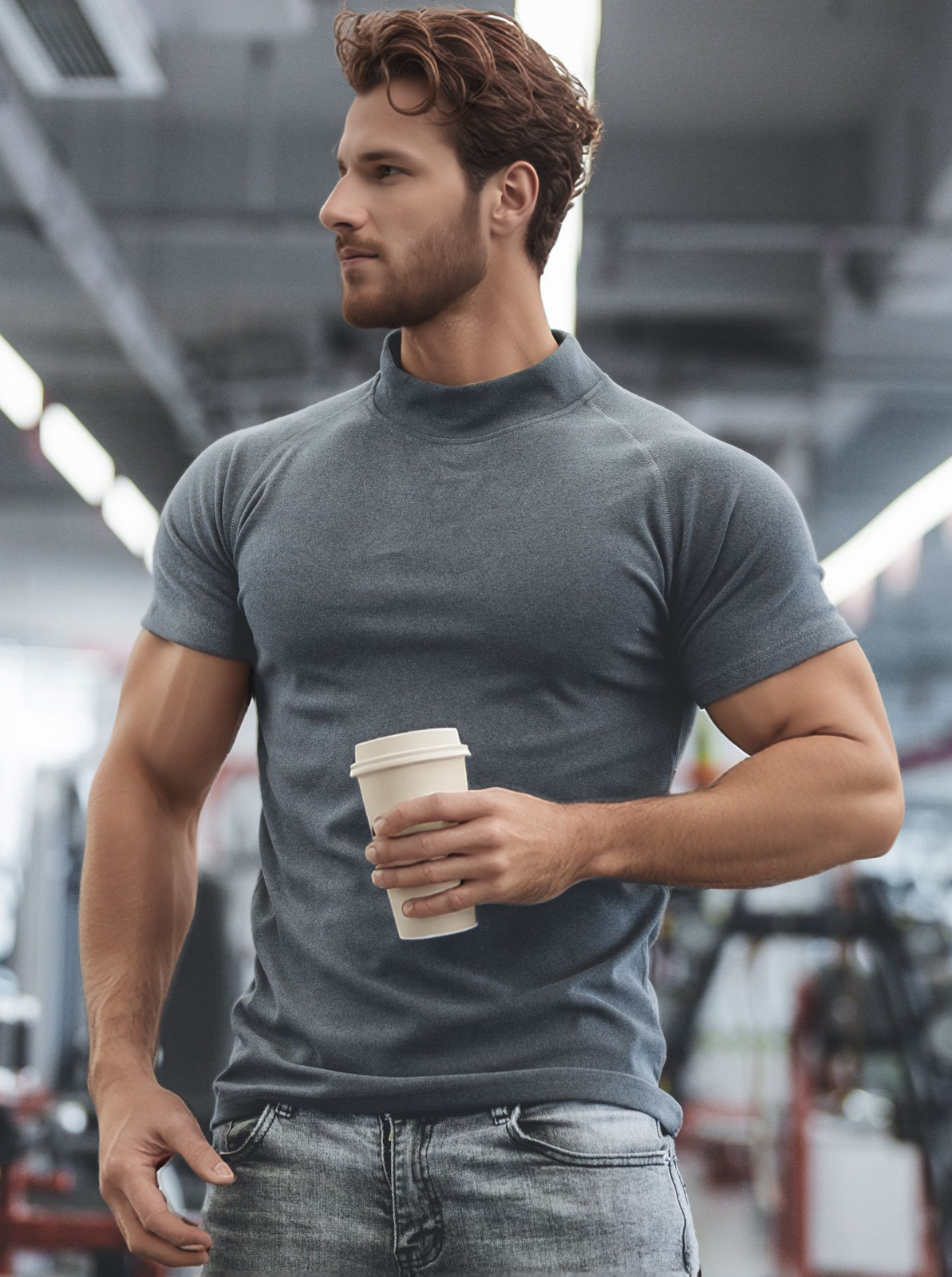 Men’s Muscle Slim Fit T Shirt Streetwear Solid Colors Gym High Neck