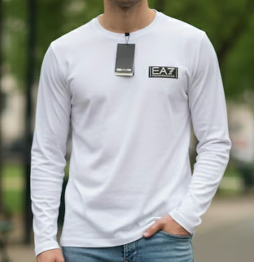 EMPORIO ARMANI $125 Men’s Long Sleeve T-shirt sizes S-3XL WHITE AUTHENTIC NEW