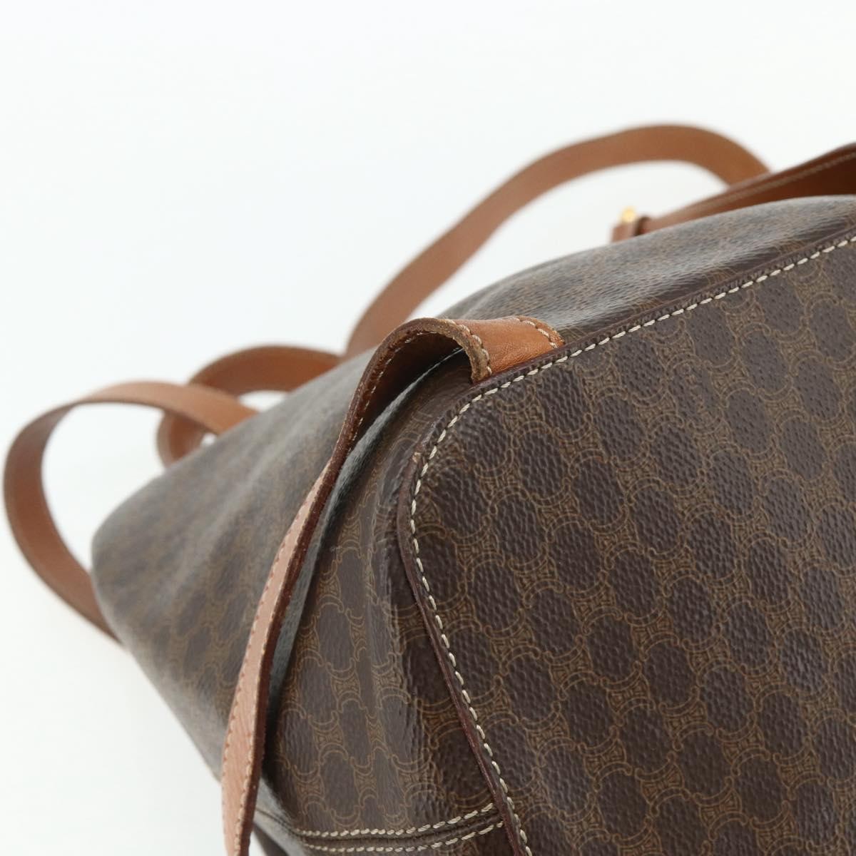 CELINE Macadam Canvas Backpack PVC Leather Brown Gold Auth 176902